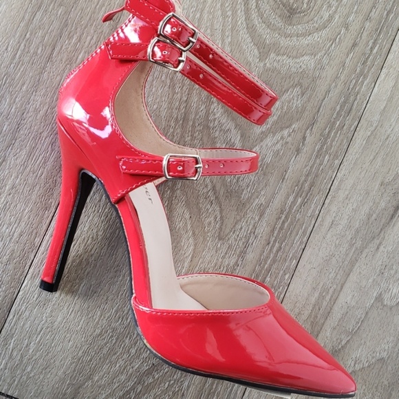 Candy Red 3 Strap Stiletto - Picture 3 of 7